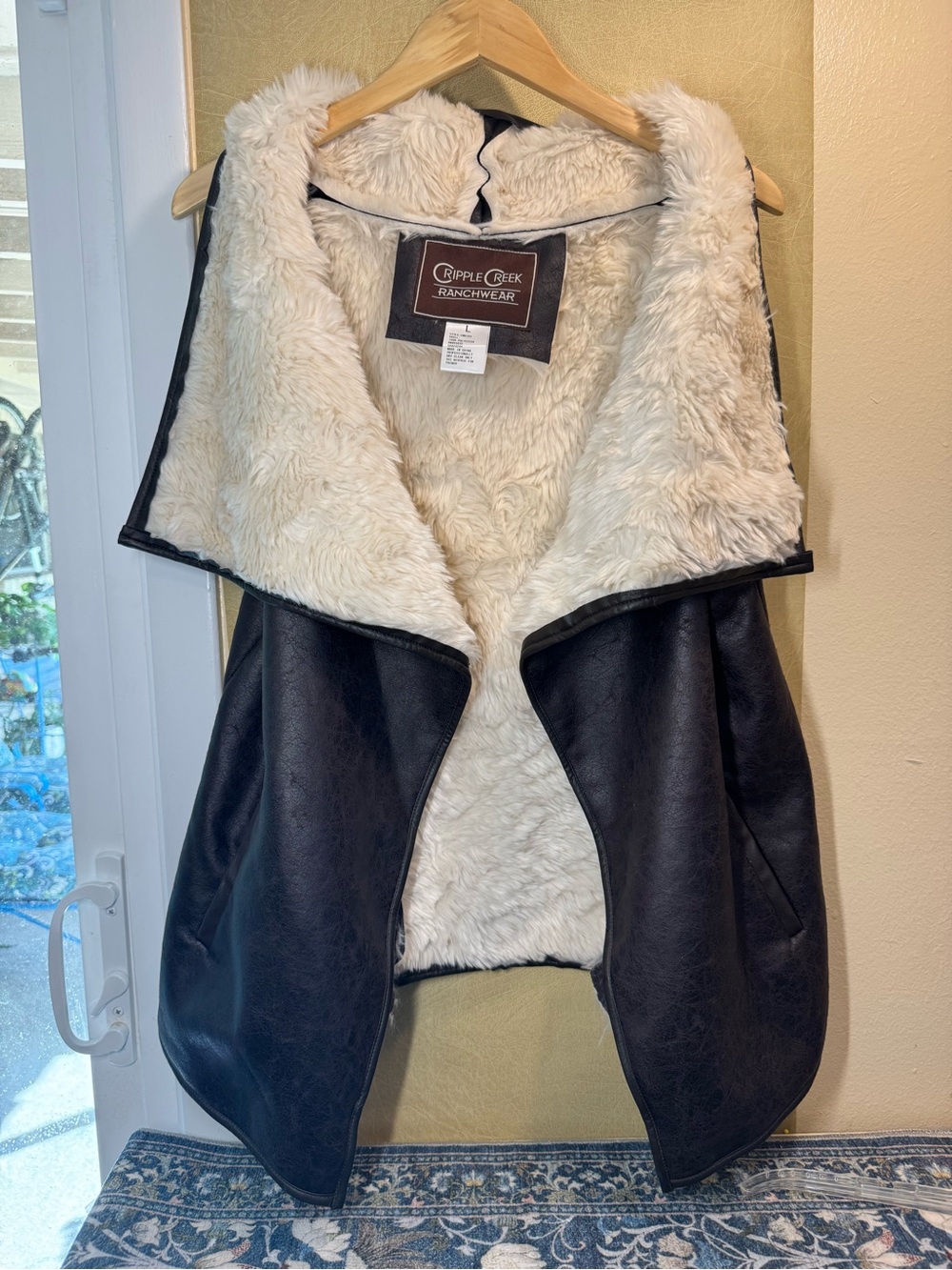 Women’s Cripple Creek Brown Faux Leather Vest with Cream Faux Fur